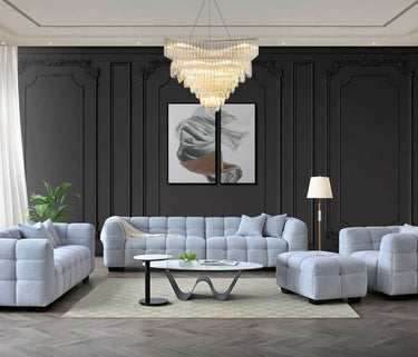 Aluxo Tribeca 3-Seater Sofa in Luxurious Pearl Boucle Fabric with Deep Channel Stitching - UK Luxury Furniture